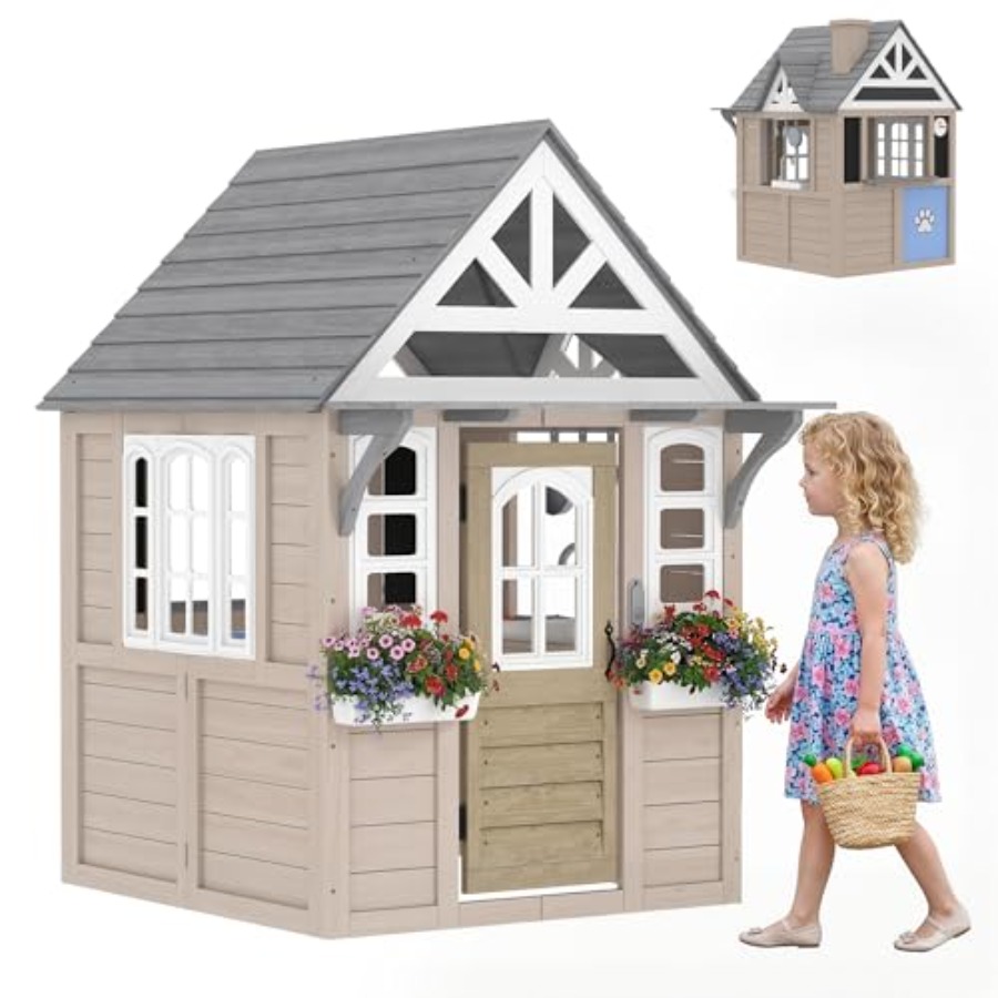 Kids Outdoor Wooden Playhouse - Outdoor wooden playhouse for kids aged