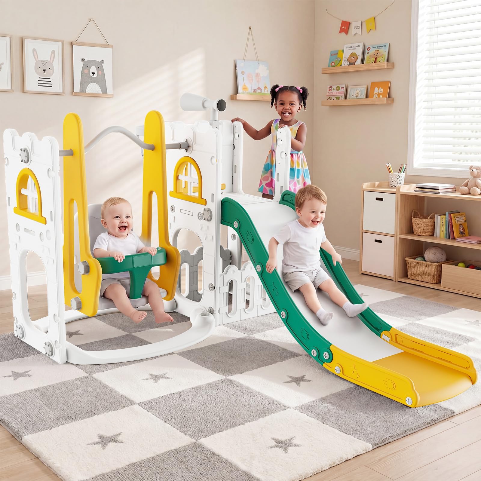 Kids Outdoor Swing Set With Slide - 7 in 1 Toddler Slide And