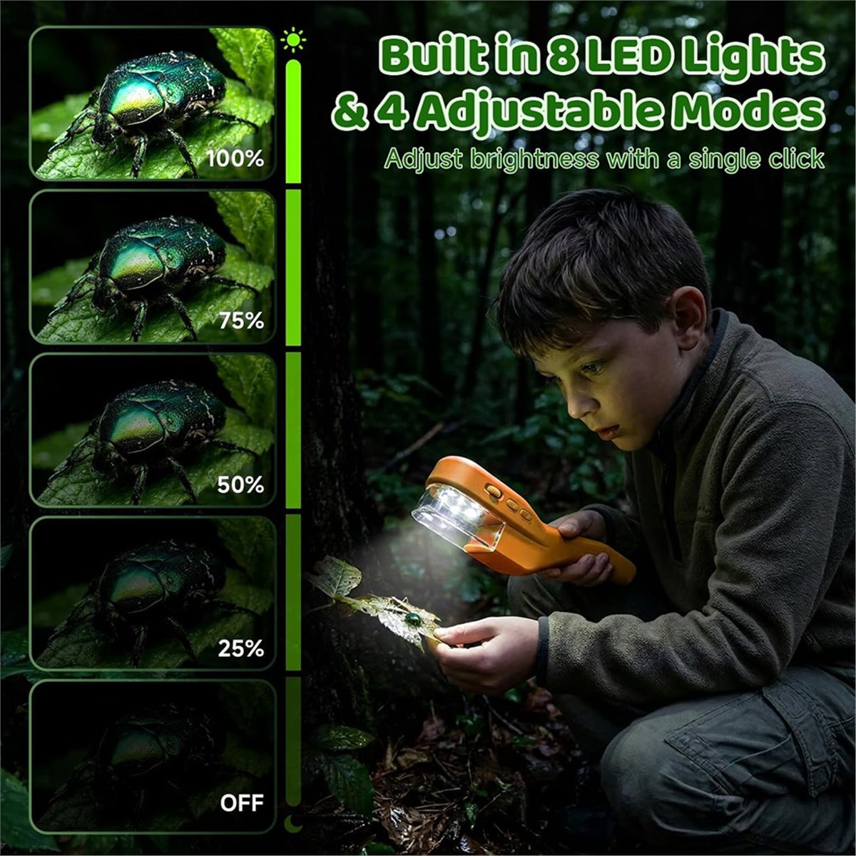 Kids Outdoor Explorer Kit - 500X Handheld Microscope for Kids, Outdoor