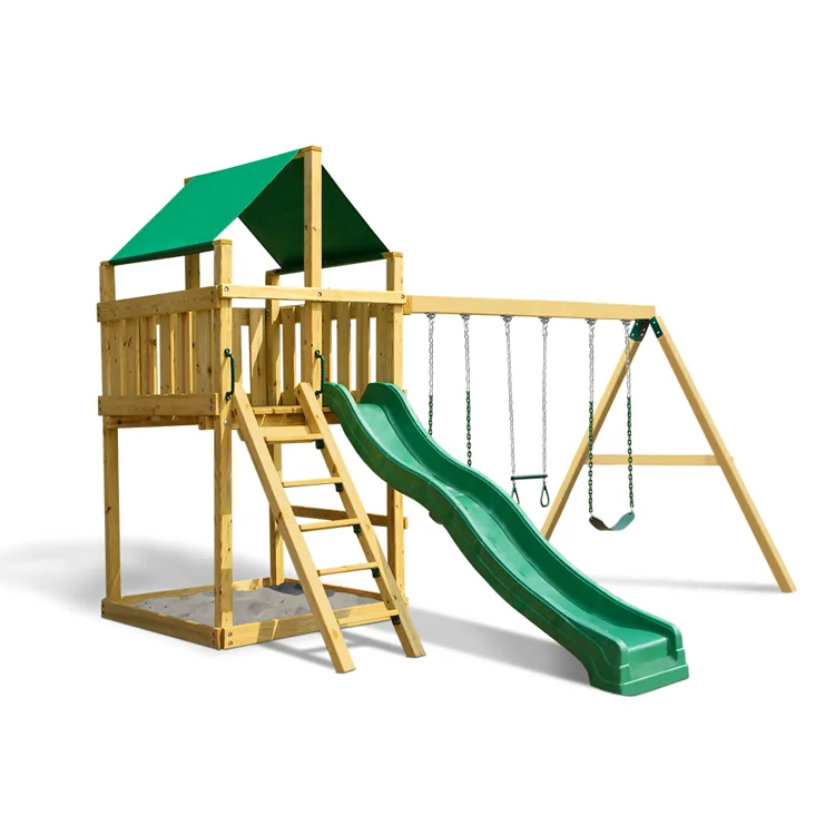 Kids Outdoor Swing Set With Slide - 2026 Outdoor Wooden Small Playground Slide