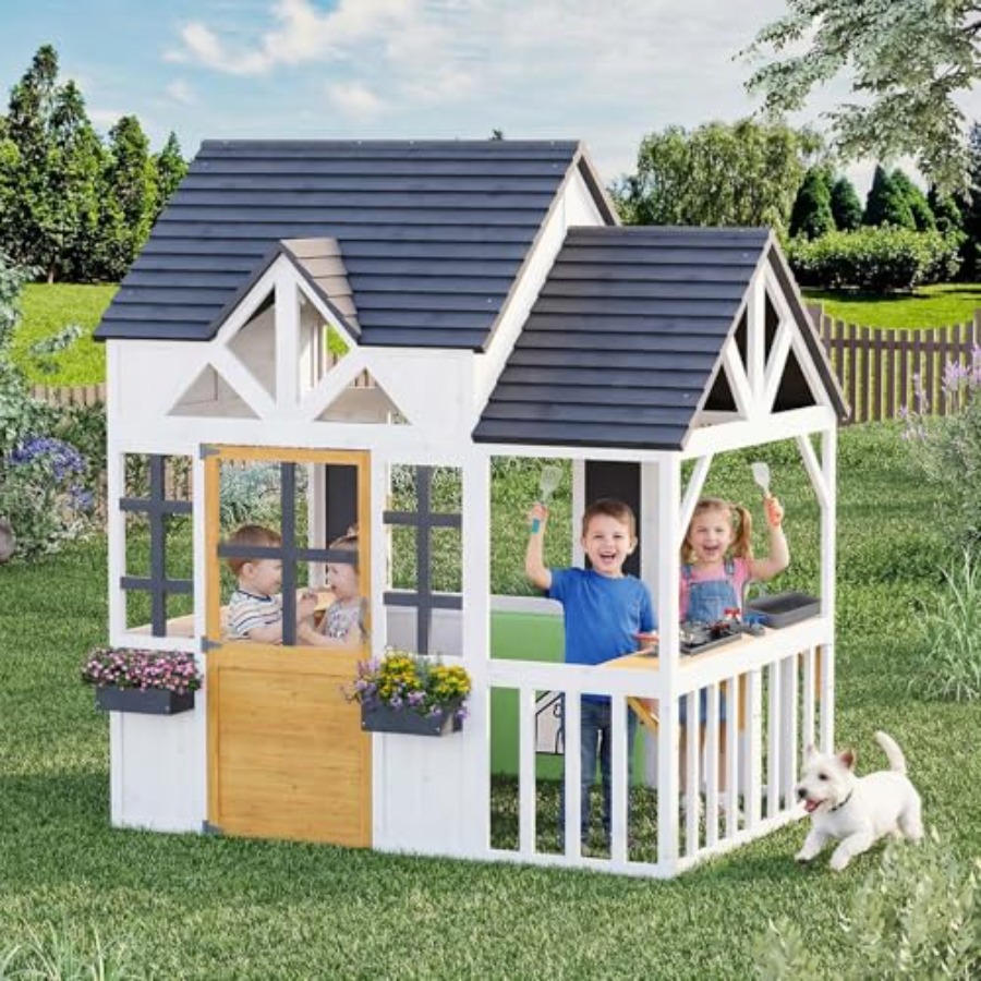 Kids Outdoor Wooden Playhouse - Outdoor Wooden Play House For Kids