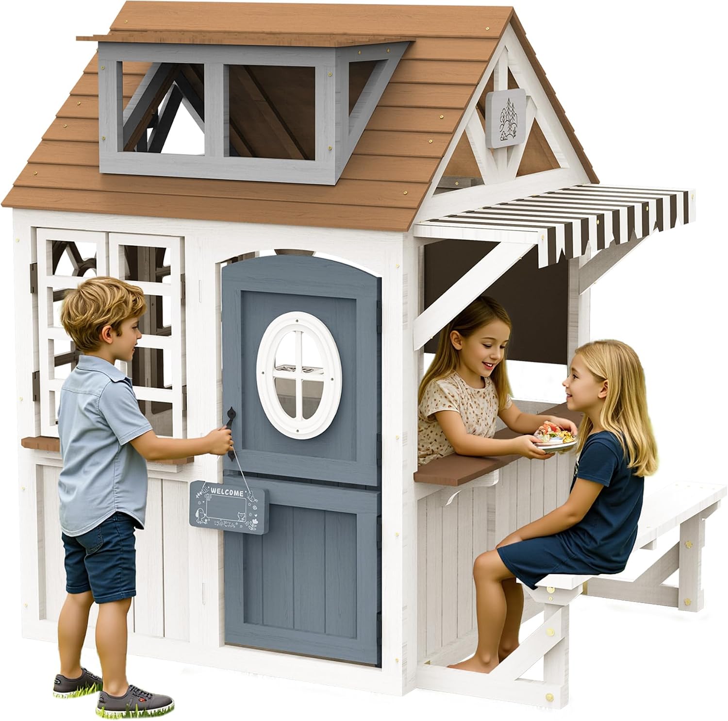 Kids Outdoor Wooden Playhouse - Albott Kids Outdoor Wooden Playhouse with