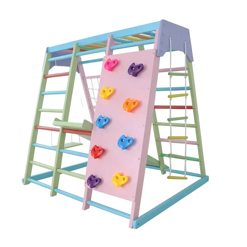 Kids Outdoor Swing Set With Slide - Kids Wooden Climbing Frame Indoor Set
