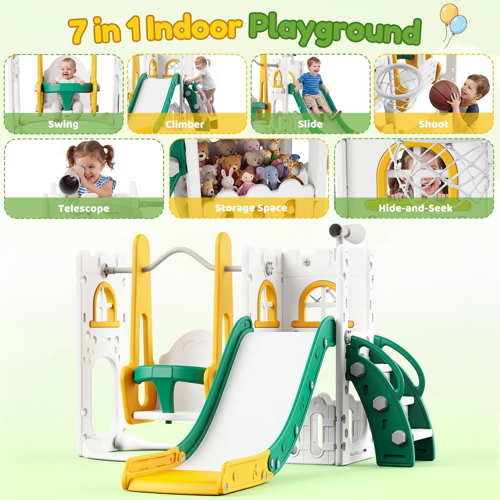 7 in 1 Toddler Slide And Swing - огляд і ціна Kids Outdoor Swing Set With Slide