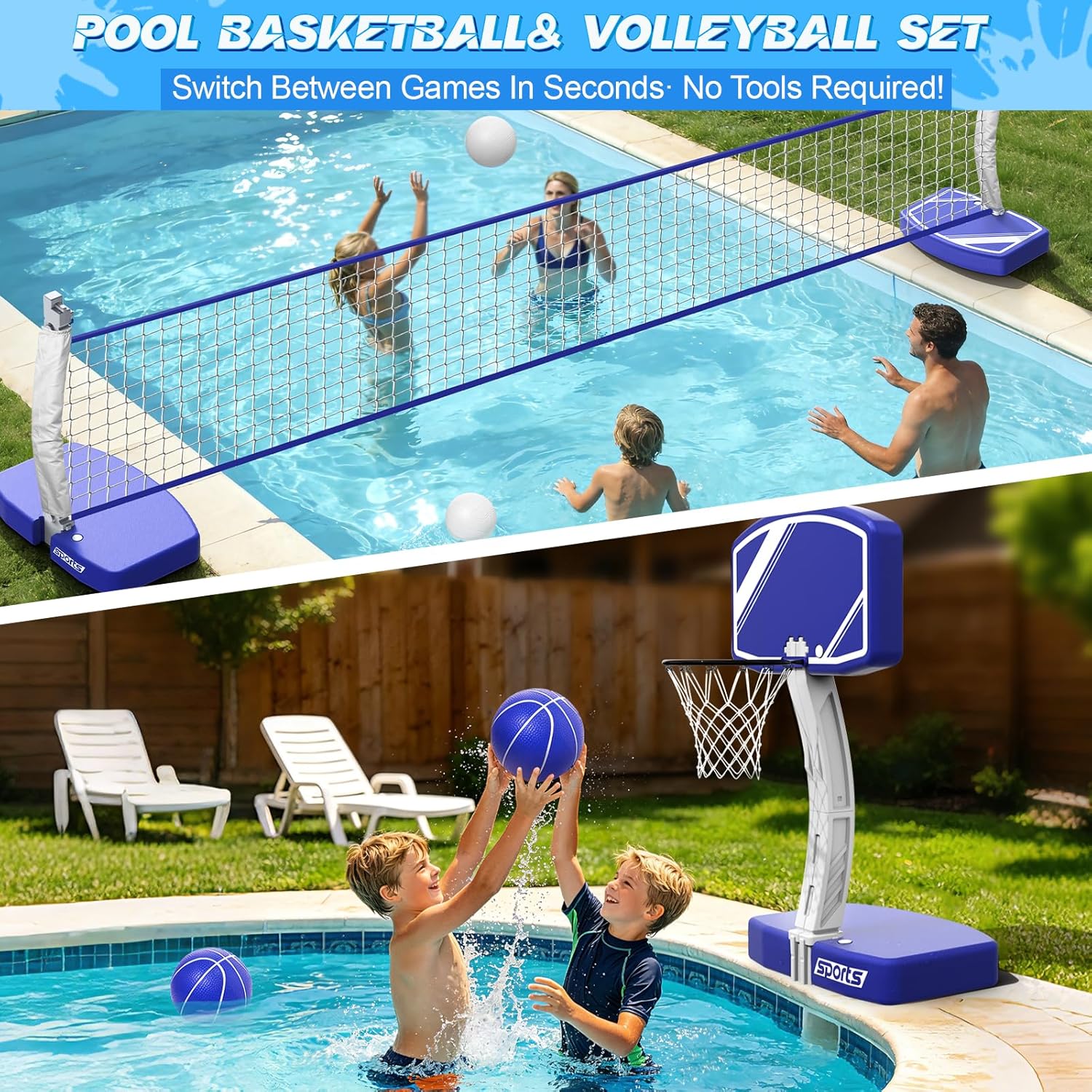2-in-1 Pool Basketball Hoop an - огляд і ціна Kids Outdoor Volleyball