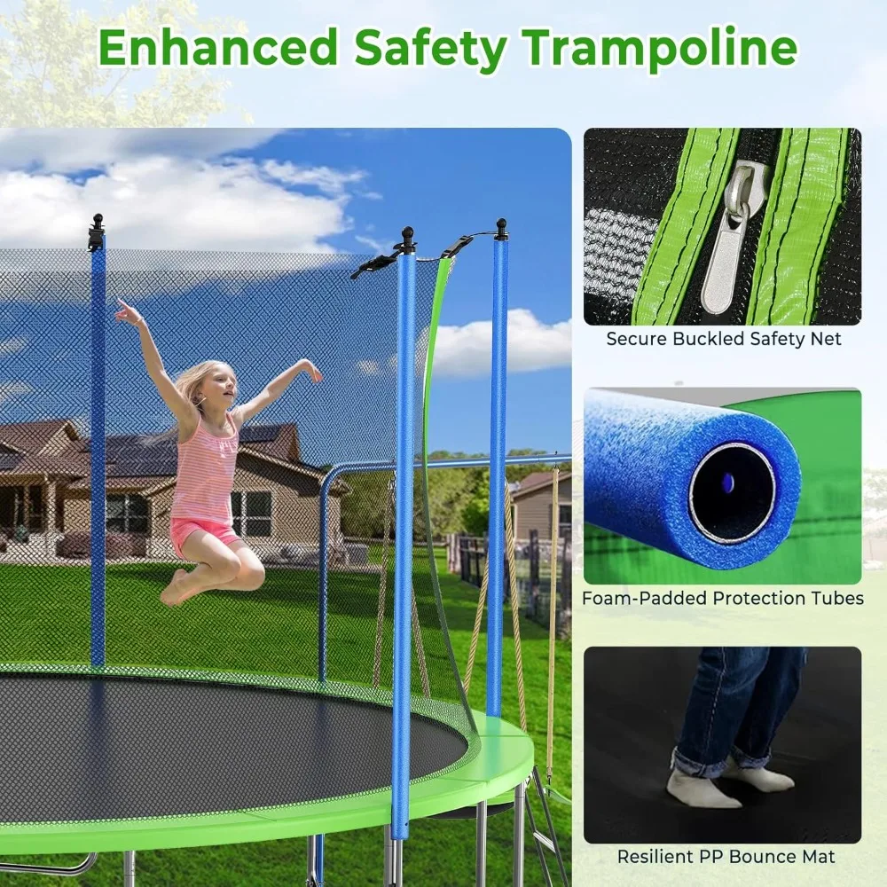 US Shipping 12-14FT Trampoline - огляд і ціна Kids Outdoor Swing Set With Slide
