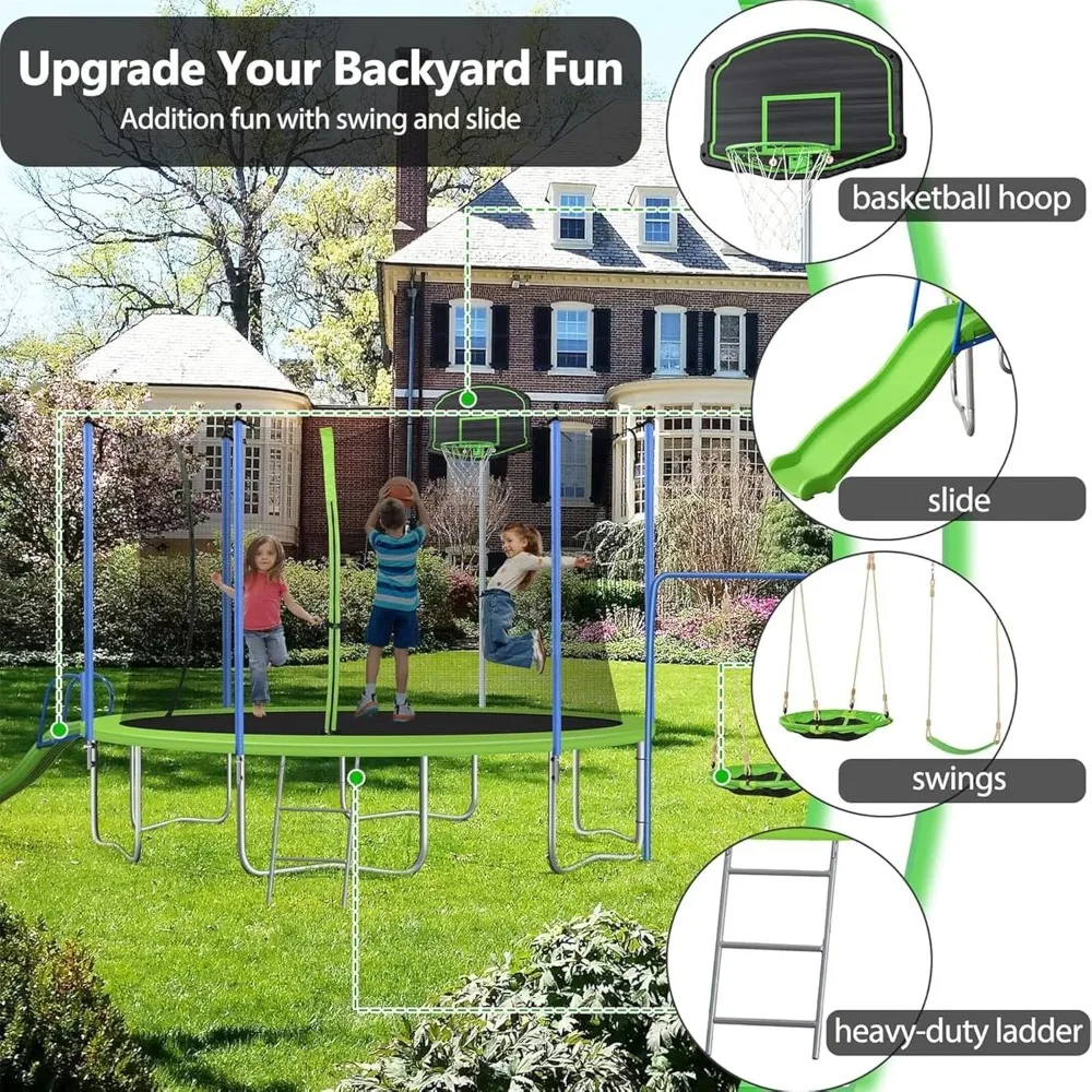 US Shipping 12-14FT Trampoline - огляд і ціна Kids Outdoor Swing Set With Slide