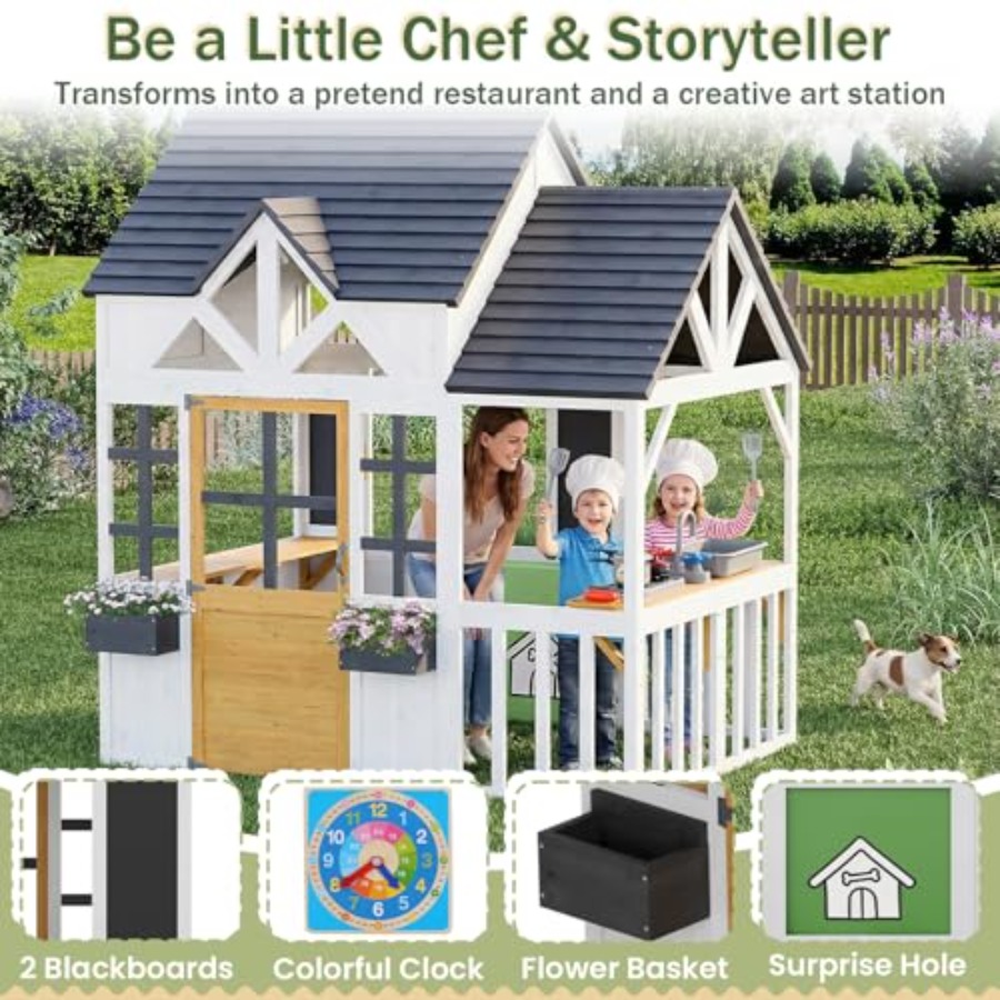 Outdoor Wooden Play House For  - огляд і ціна Kids Outdoor Wooden Playhouse