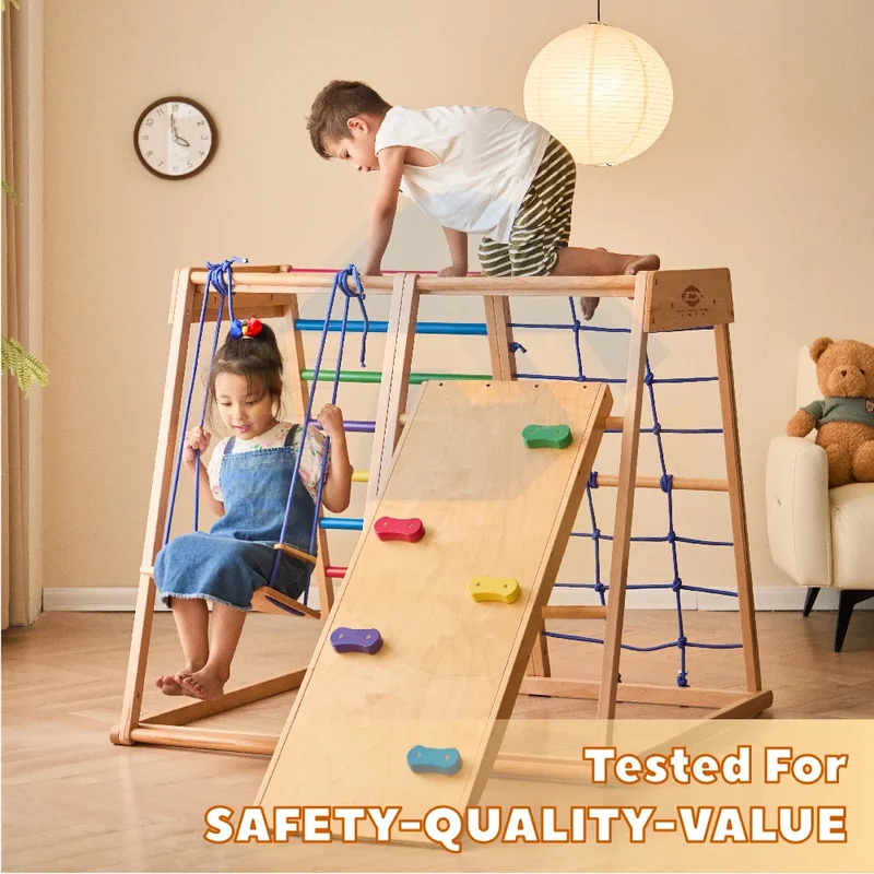 Wooden Climbing Frame Indoor P - огляд і ціна Kids Outdoor Swing Set With Slide