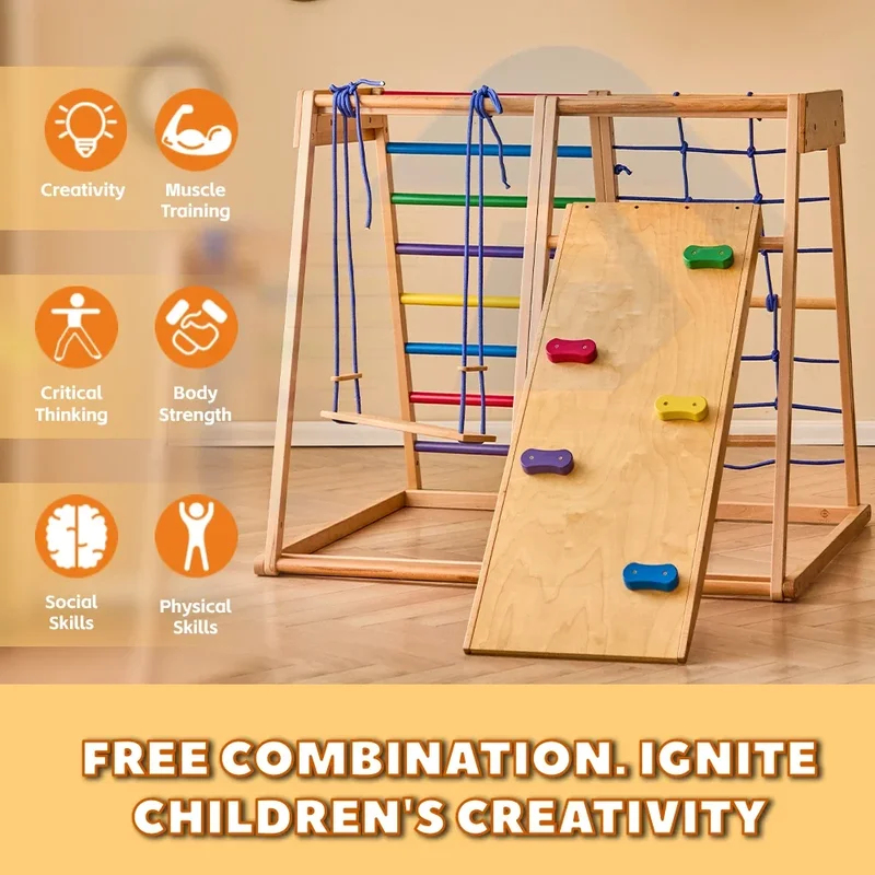 Wooden Climbing Frame Indoor P - огляд і ціна Kids Outdoor Swing Set With Slide